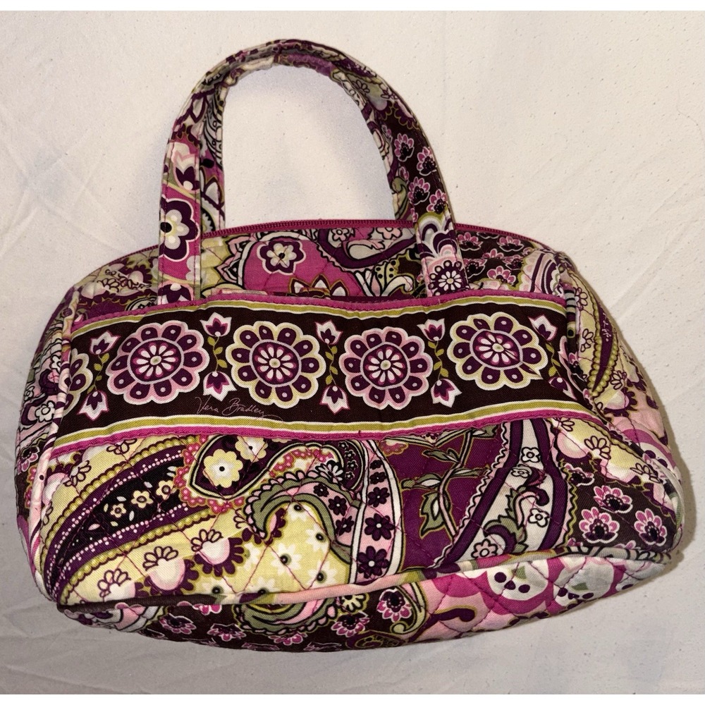 Vera Bradley Retired Print Very Berry Paisley Mini Bag Wipeable Interior Zip GUC